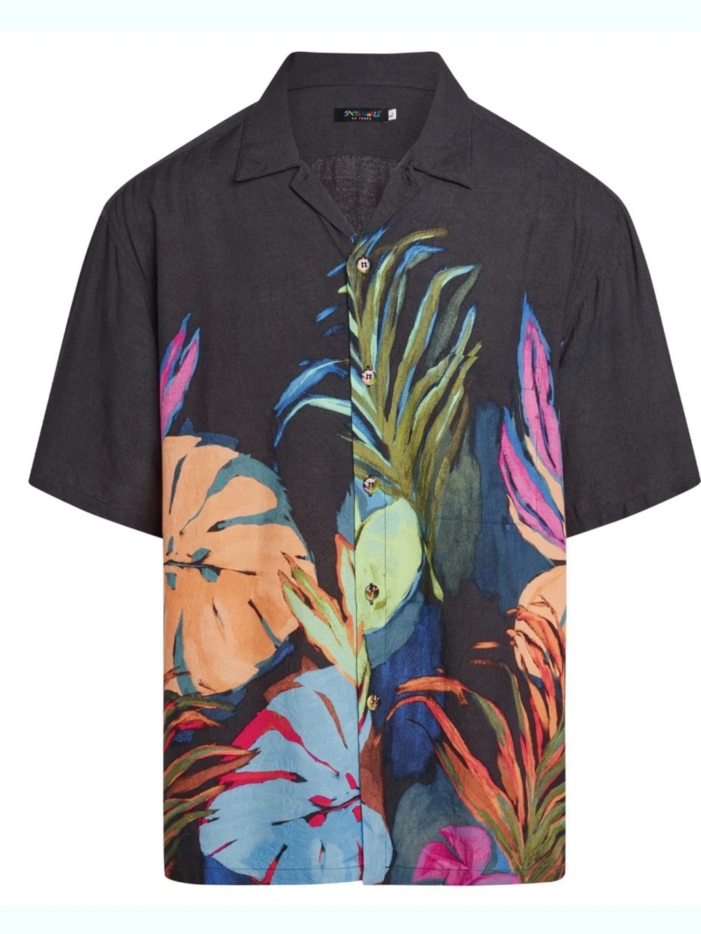 Jams World 60 Years Men's Retro Black Tropical Print Short-Sleeve Shirt - XL